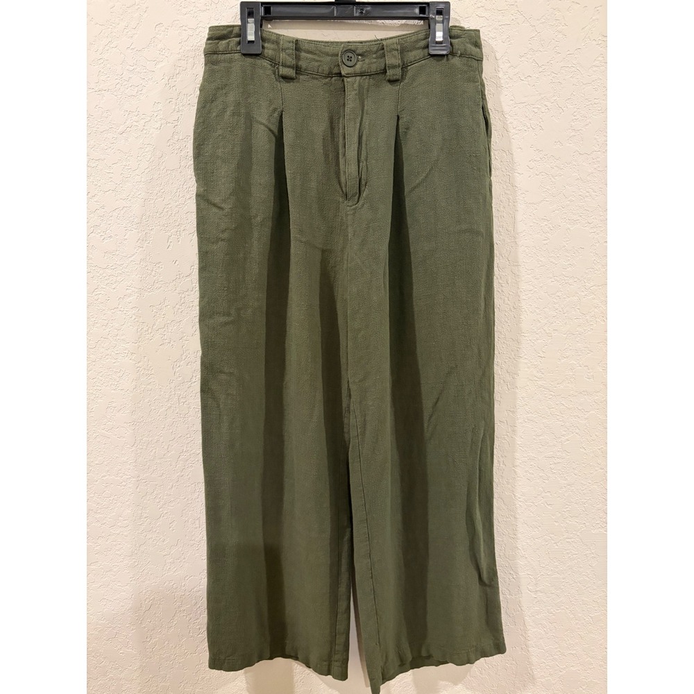 Lulus Olive Green High Waisted Wide Leg Pleated Linen Blend Trousers Small - Picture 1 of 7
